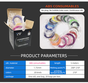 Myriwell 3D pen ABS Filaments 1.75mm High temperature 20 colors